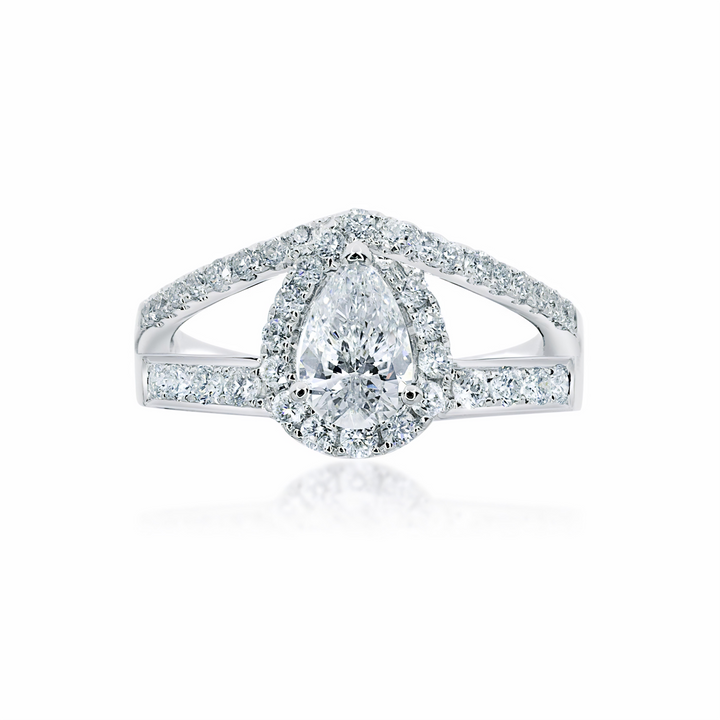 Modern Pear Shape halo ring with pave set double band - W0402