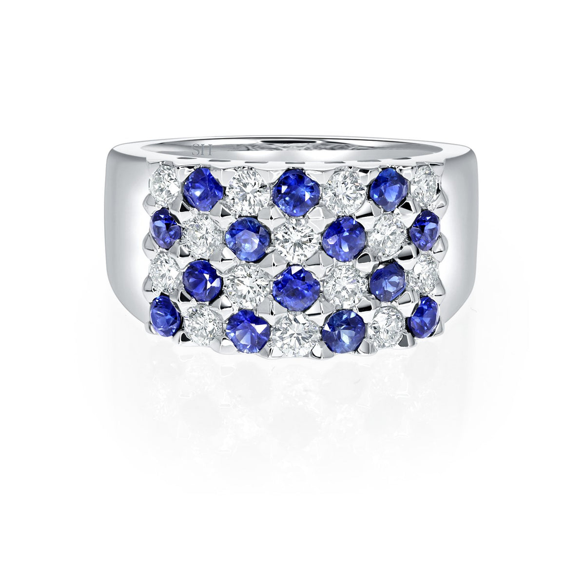 Sapphire and diamond grid ring (wide) - W0427
