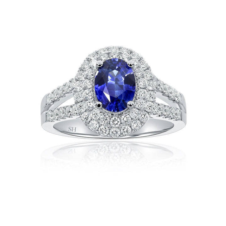 Double halo sapphire diamond ring - W0435