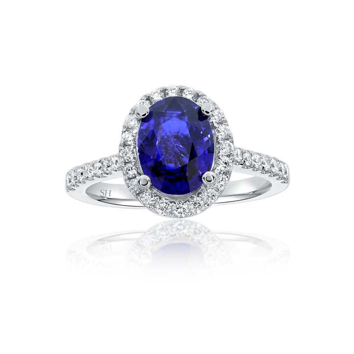 Timeless sapphire halo ring with slim band - W0436