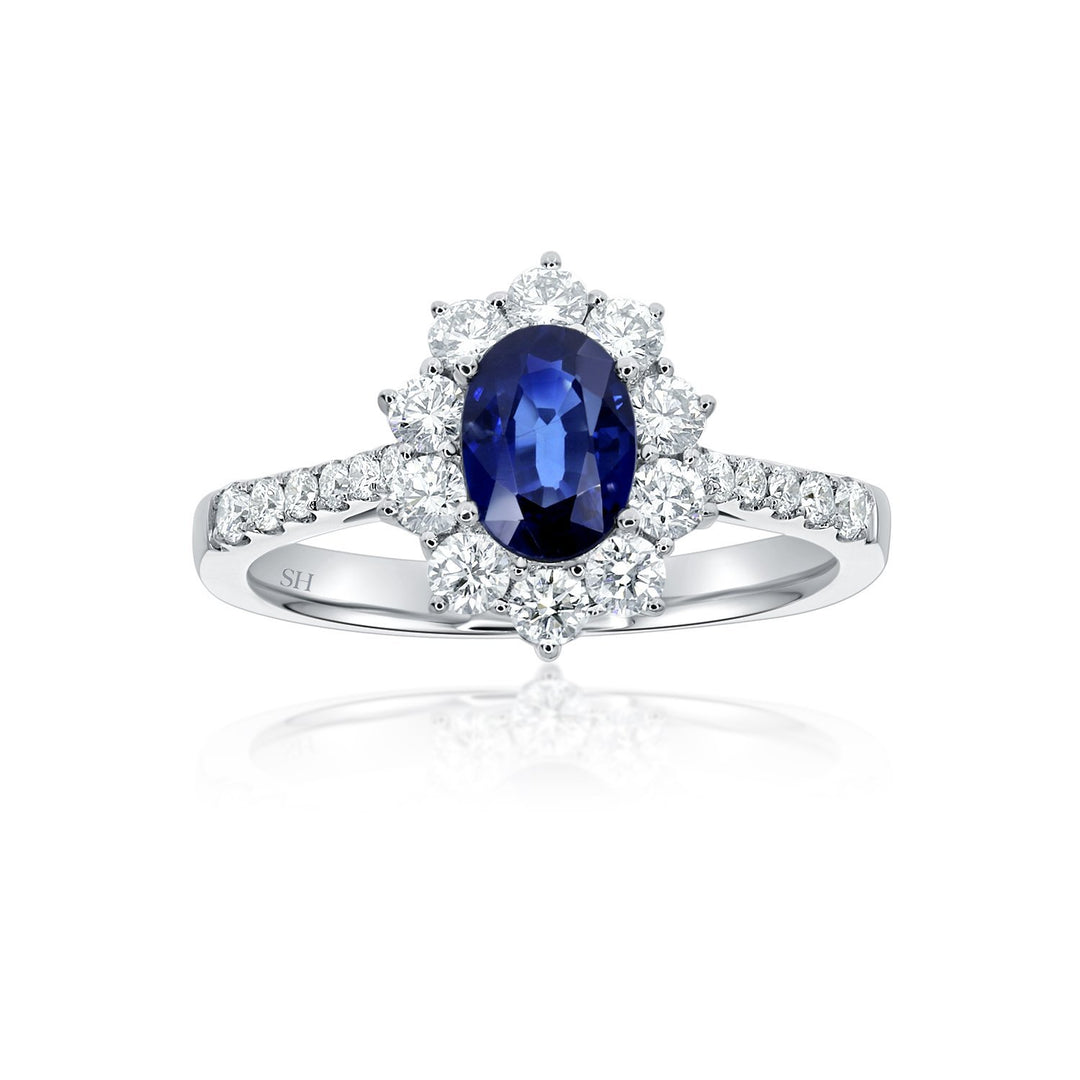 Star halo sapphire ring with slim band - W0437