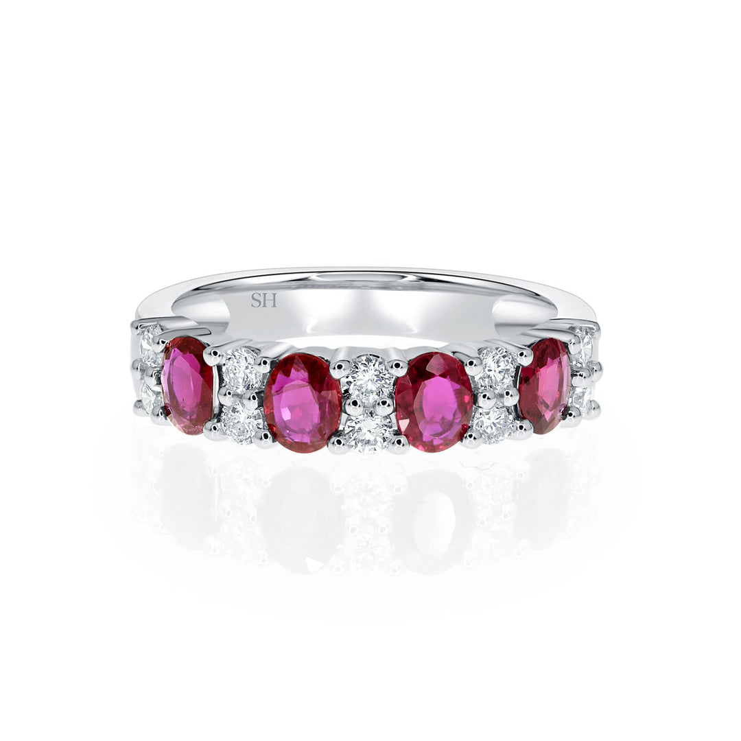 Classic ruby band with twin spacing diamonds - W0440