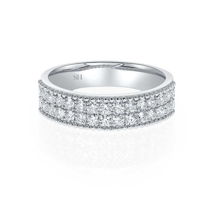 Medium width pave set band and milgrain edges - W0442