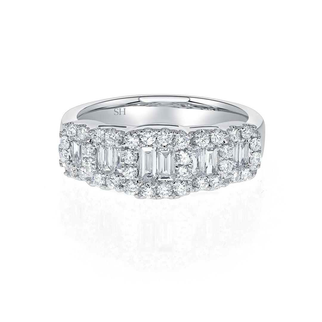 Halo Stepped Baguette Women's Diamond Dress Ring (7.3mm to 5.8mm) - W0450