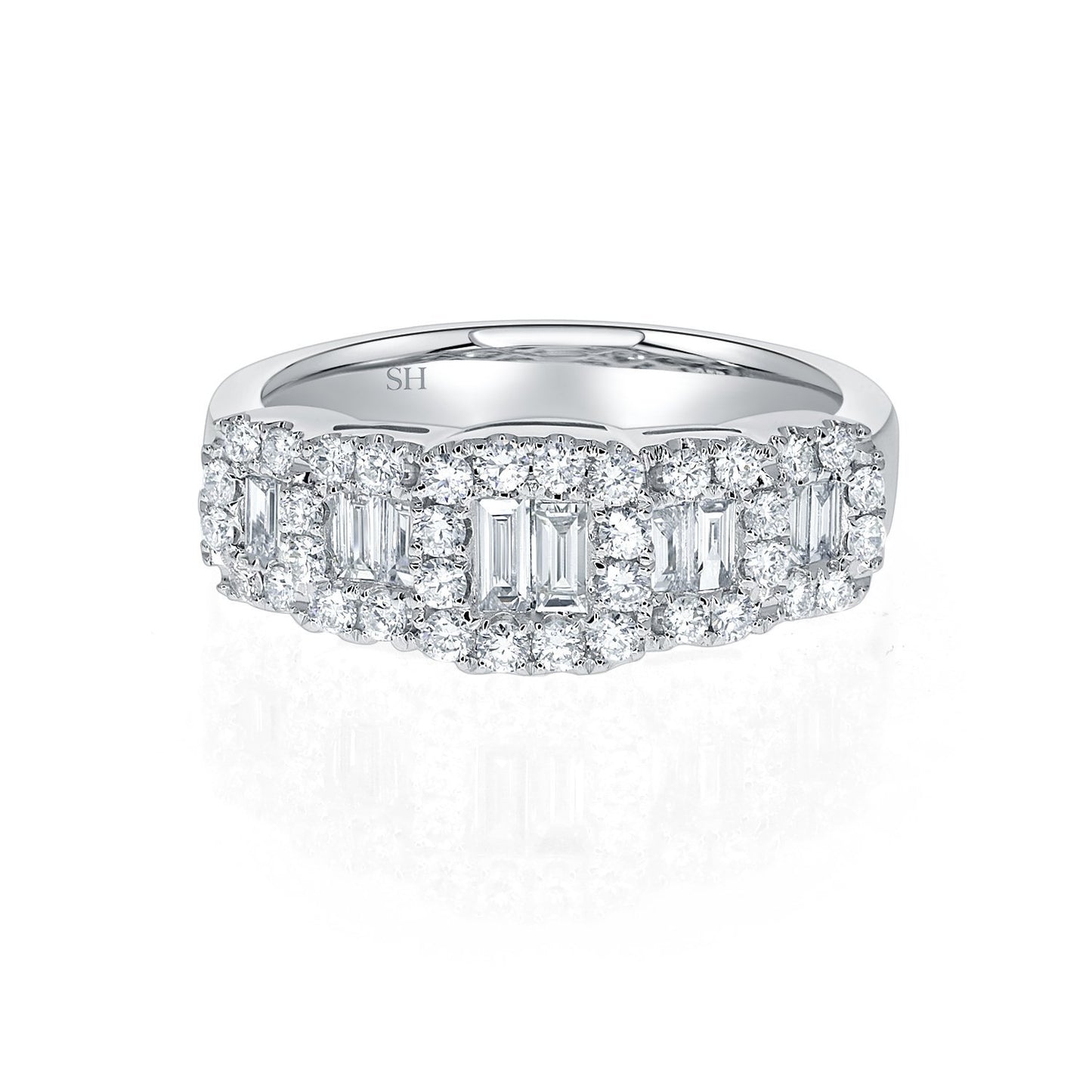 Halo Stepped Baguette Women's Diamond Dress Ring (7.3mm to 5.8mm) - W0450