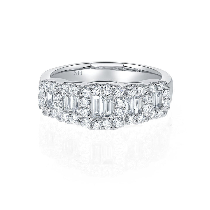 Halo Stepped Baguette Women's Diamond Dress Ring (7.3mm to 5.8mm) - W0450