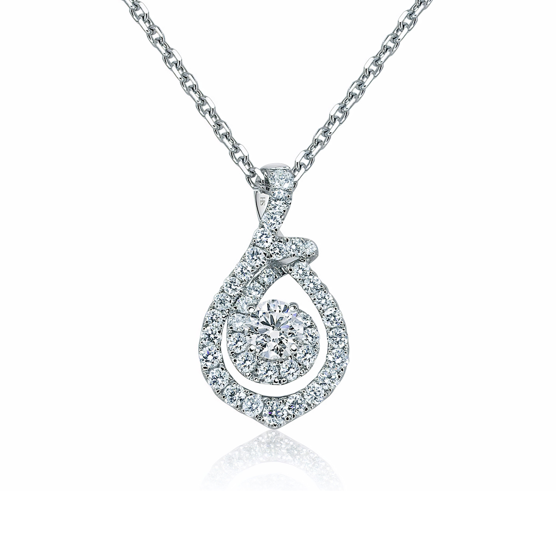 Claw set extended pear shaped halo with claw set centre stone - W0465