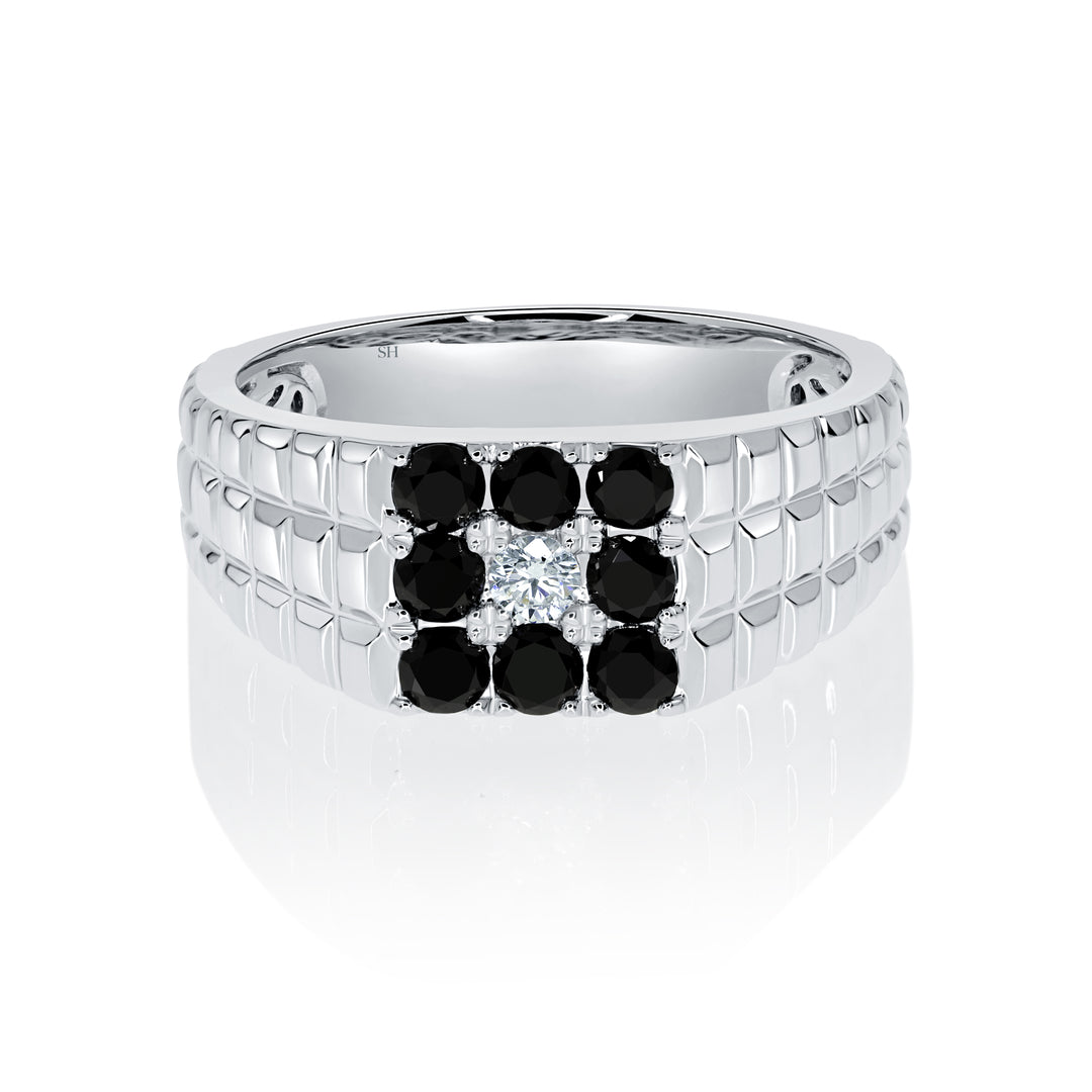 Lattice Men's Ring with Black Diamonds - W0546