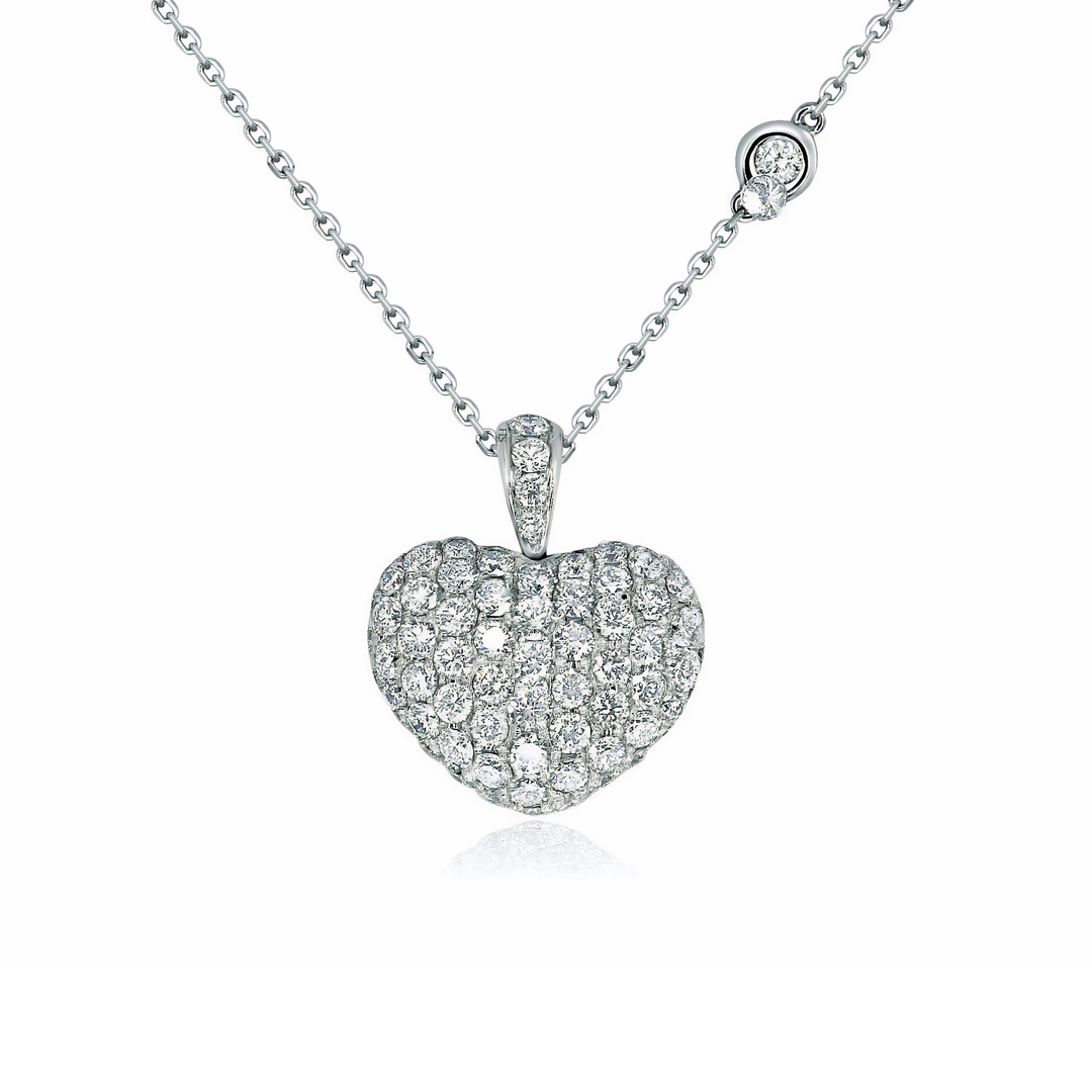Encrusted heart-shape pendant with diamond-set tapered bail - W0573