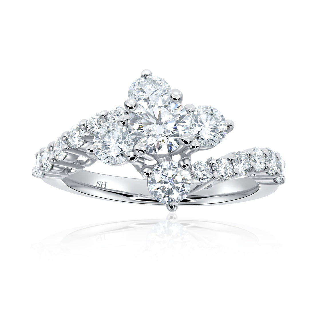 4-Leaf Floral Engagement Ring with Claw-Set Diamond Band - W0588