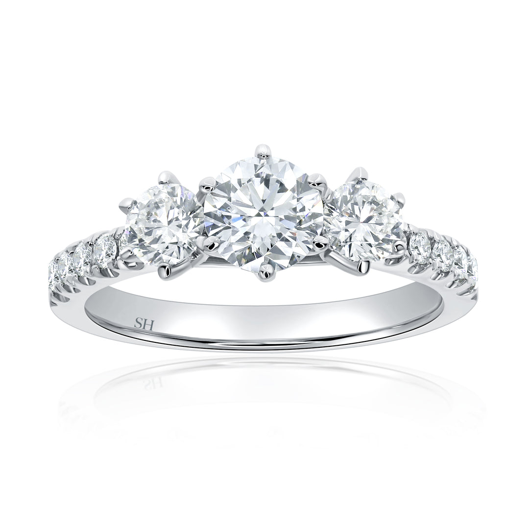 Triology Diamond Engagement Ring with Pavé-Set Band - W0589