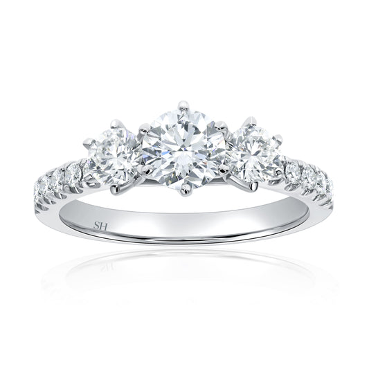 Triology Diamond Engagement Ring with Pavé-Set Band - W0589