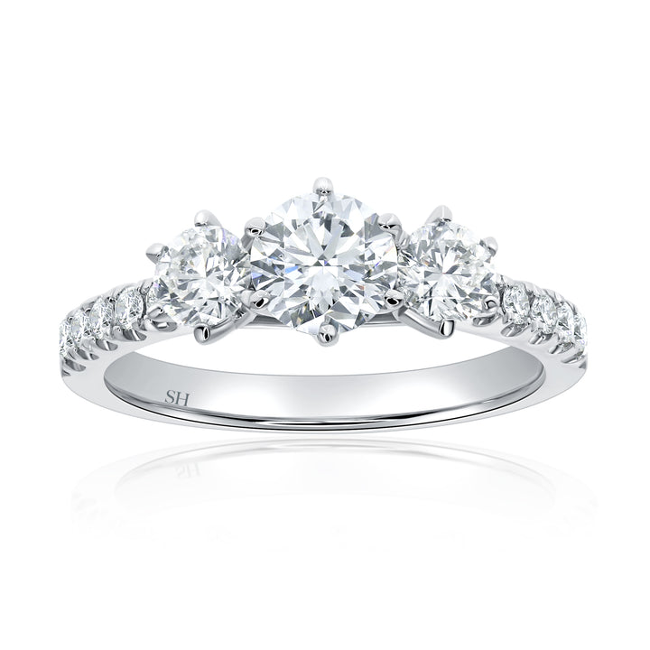 Triology Diamond Engagement Ring with Pavé-Set Band - W0589