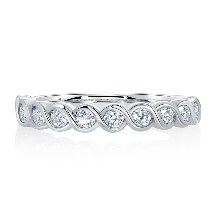 Cross-Over Bezel Set Diamond Wedding Band (slim) (3mm) - W0600