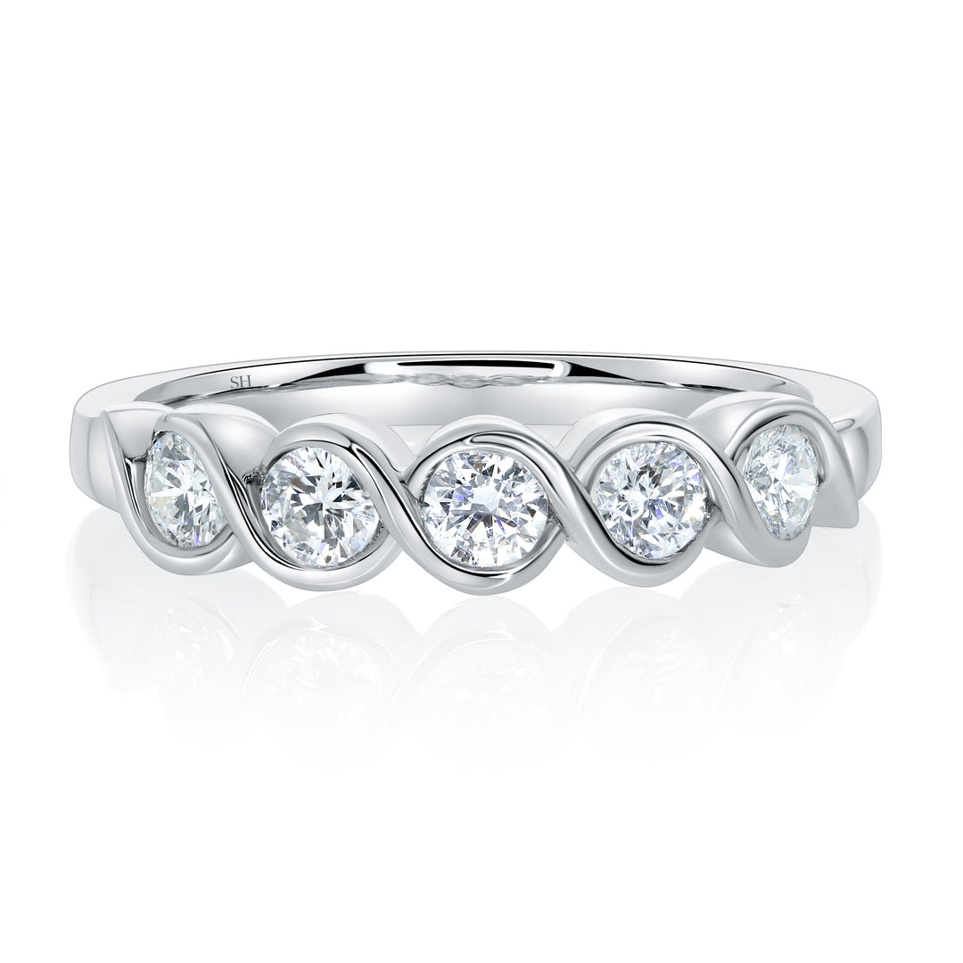 Cross-Over Bezel Set Diamond Wedding Band (medium) (4.1mm) - W0601