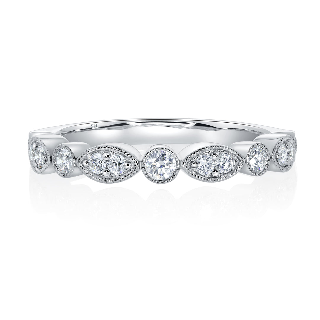 Marquise Panel with Alternating Round Diamonds & Milgrain Edging (2.9mm) - W0602