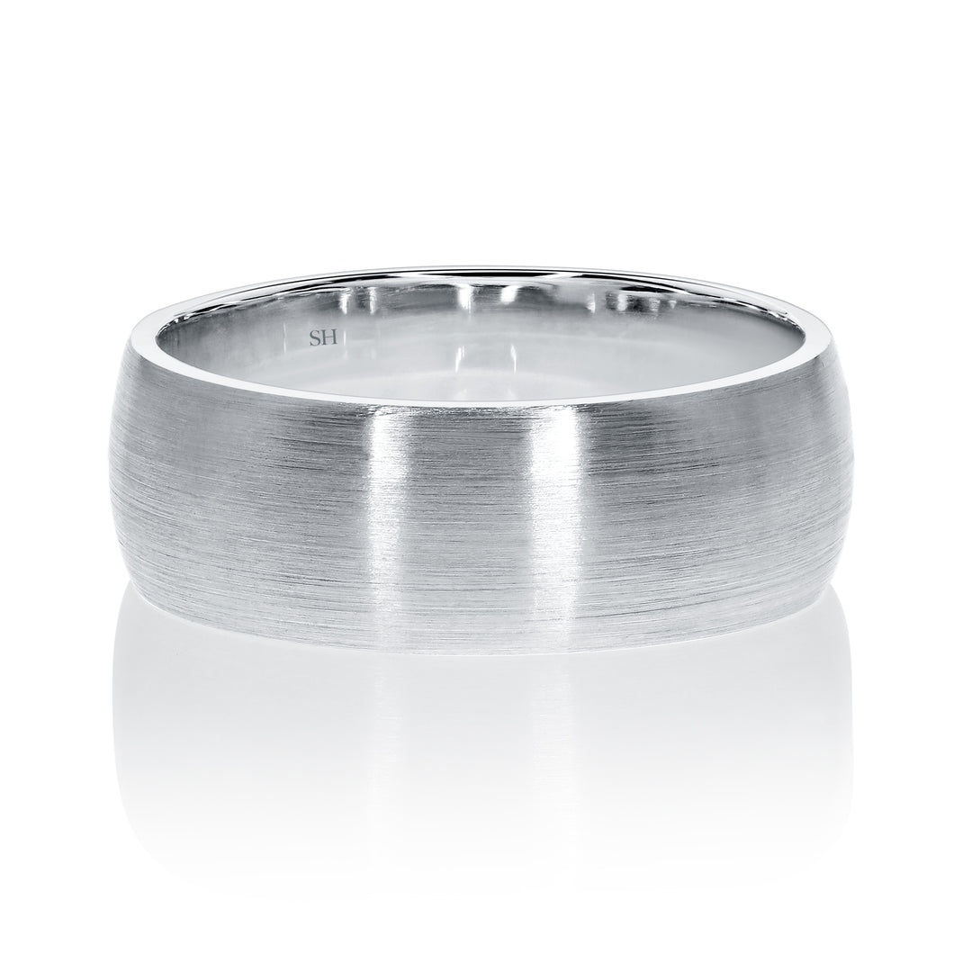 Men's Wide White Gold Satin Finish Half Round Wedding Band (7.5mm) - W0618