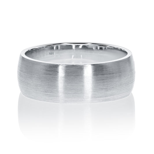 Men's Wide White Gold Satin Finish Half Round Wedding Band (7.5mm) - W0618
