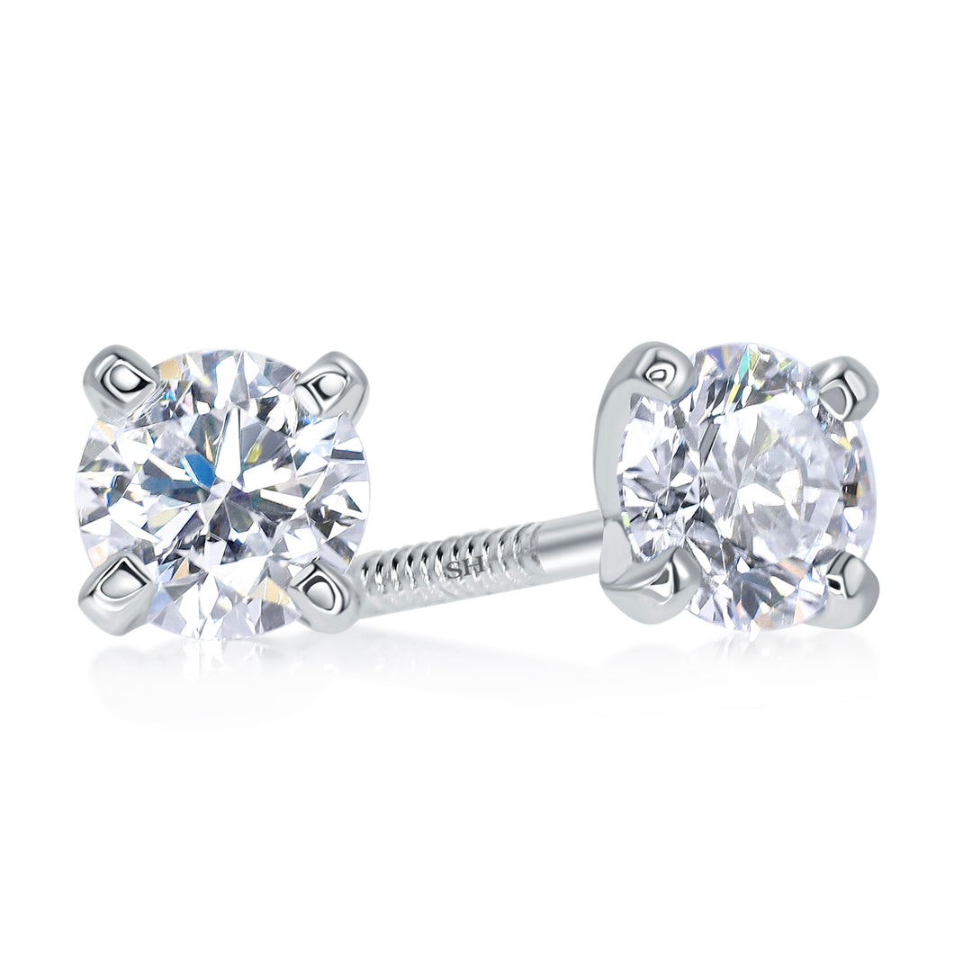 4-Claw Minimalistic Solitaire Diamond Stud Earrings - W0638-A