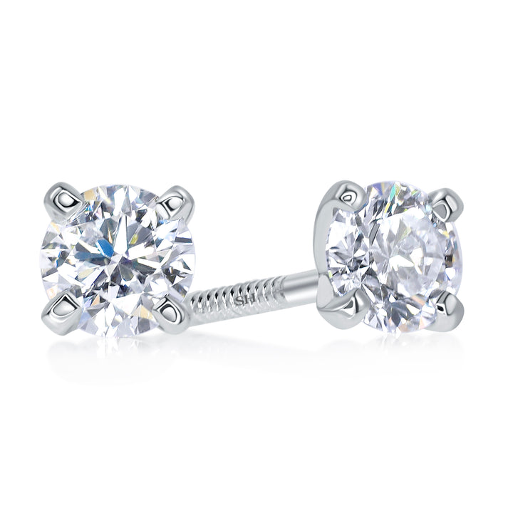 4-Claw Minimalistic Solitaire Diamond Stud Earrings - W0638-A