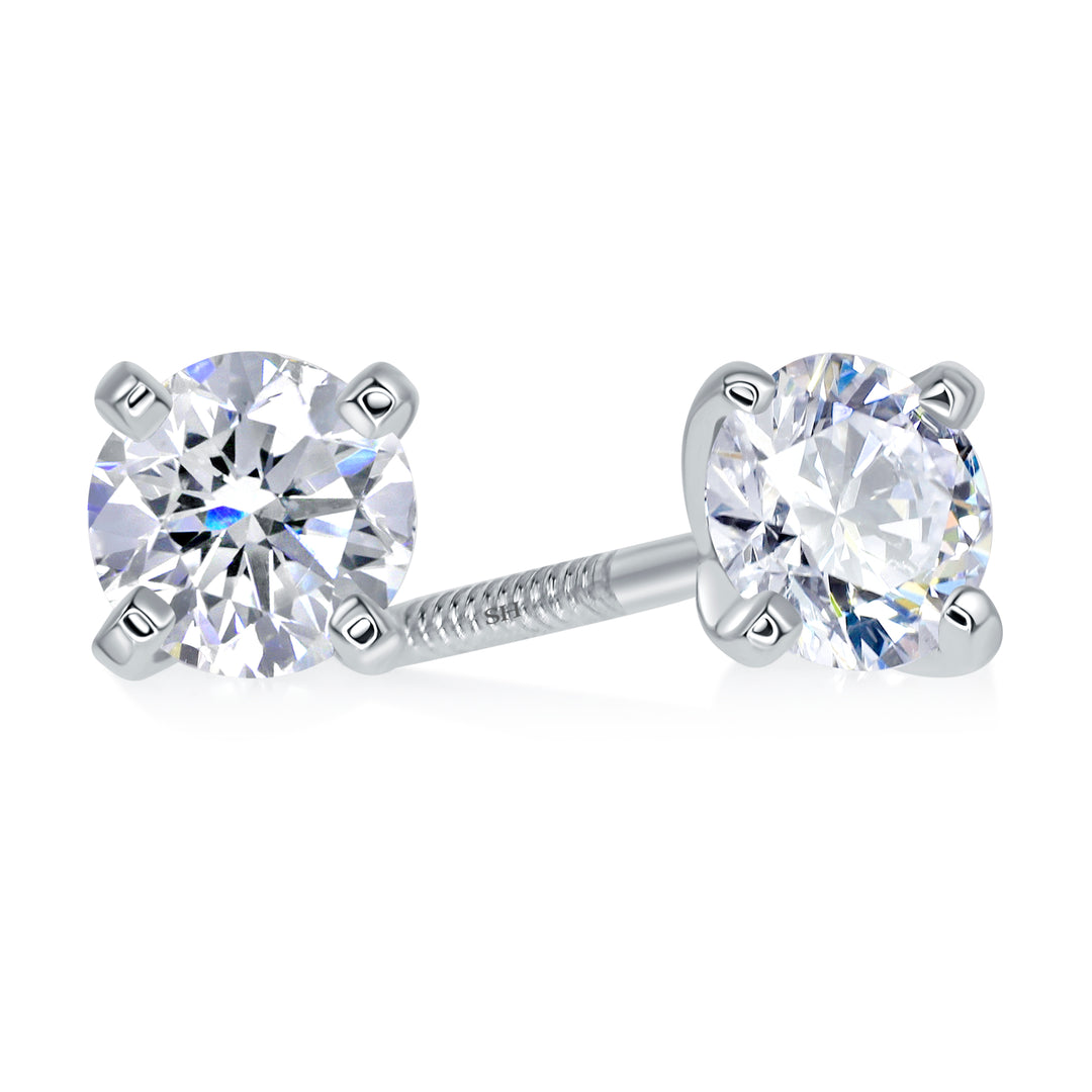 4-Claw Minimalistic Solitaire Diamond Stud Earrings - W0638-A