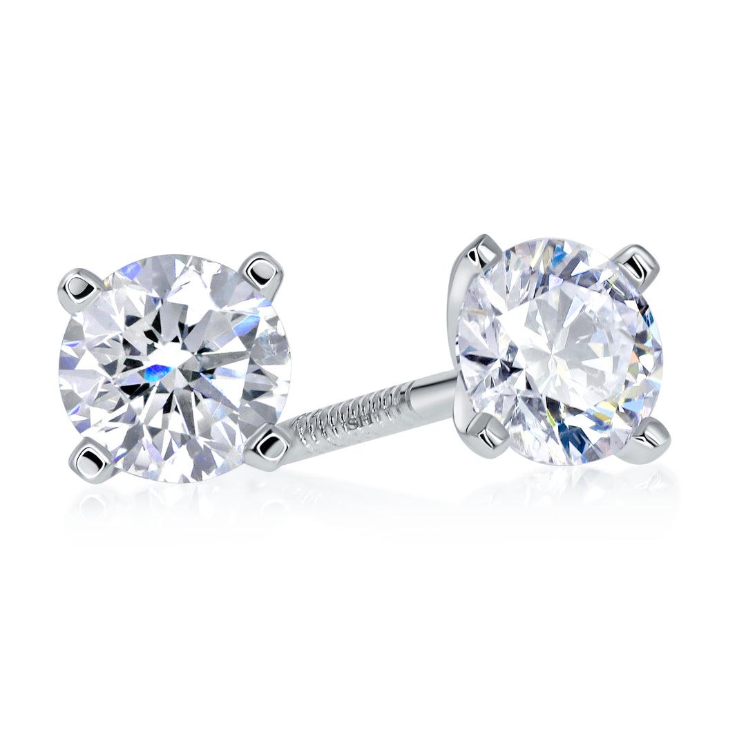 4-Claw Minimalistic Solitaire Diamond Stud Earrings - W0638-A