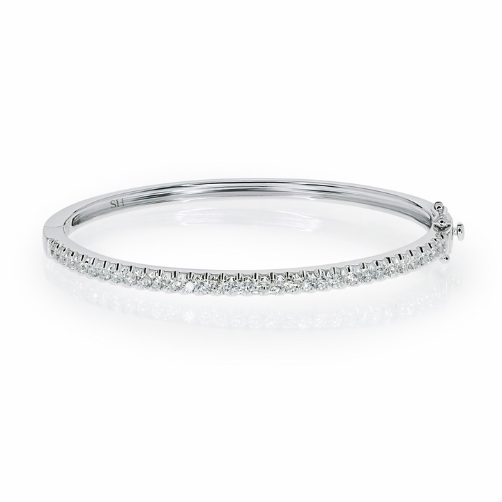 18kt gold Pave set diamond tennis bangle (3mm) - W0735