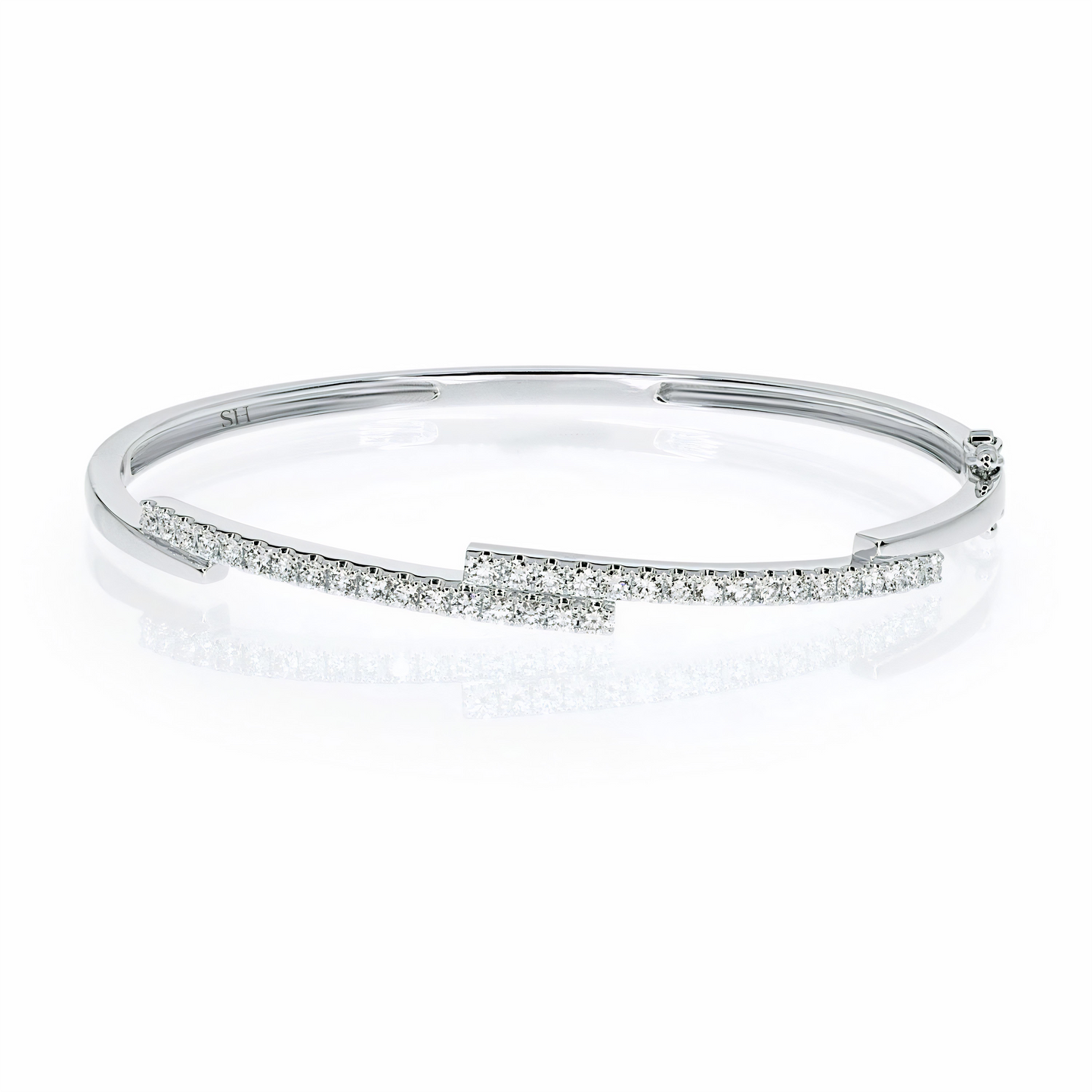 18kt gold twin band off-set diamond bangle - W0737