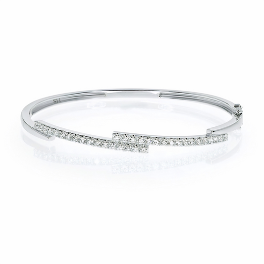 18kt gold twin band off-set diamond bangle - W0737