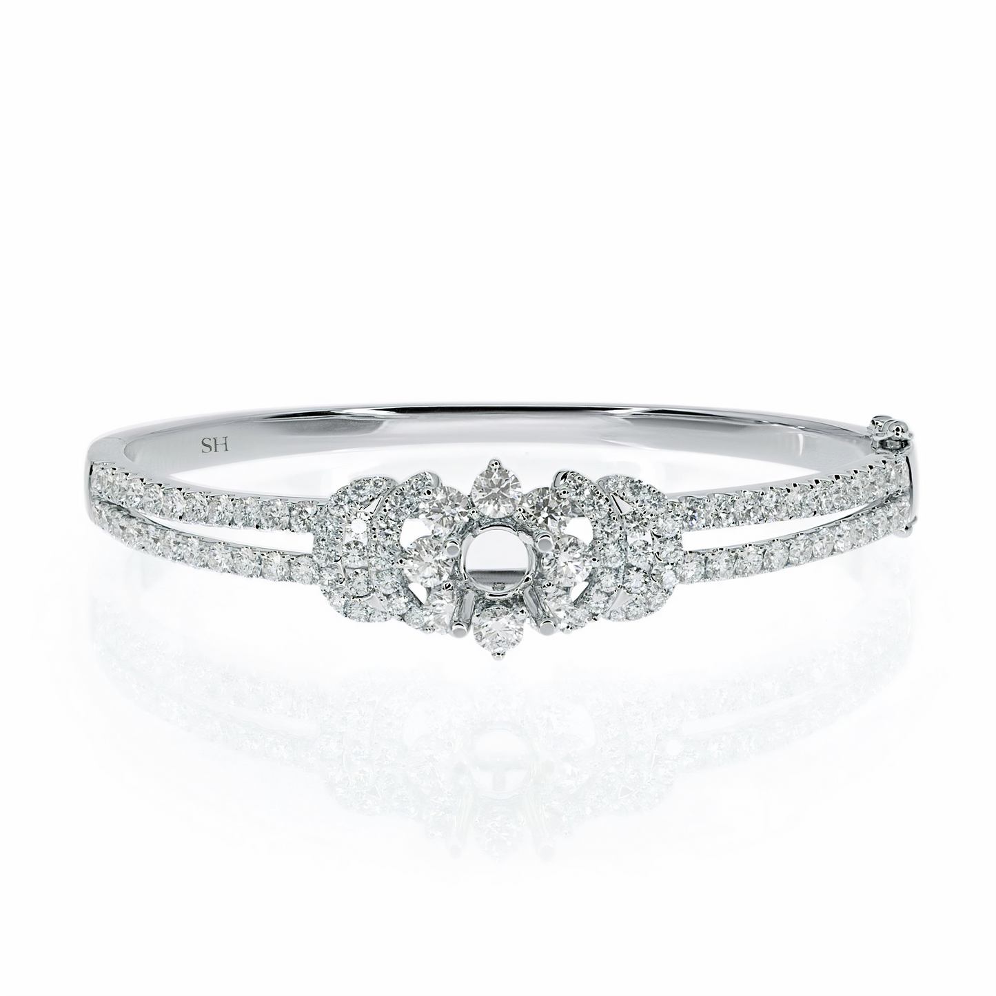 18kt gold diamond bouquet bangle with twin pave set band - W0738
