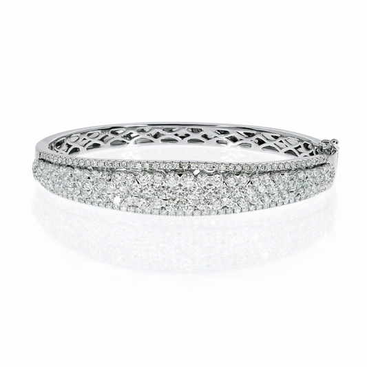 18kt gold diamond floral cluster thick width bangle - W0741