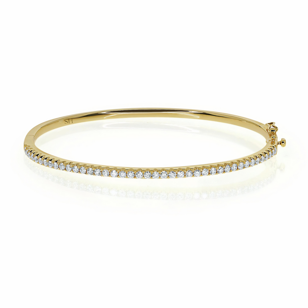 18kt yellow gold Pave set diamond tennis bangle (2.3mm) - W0746