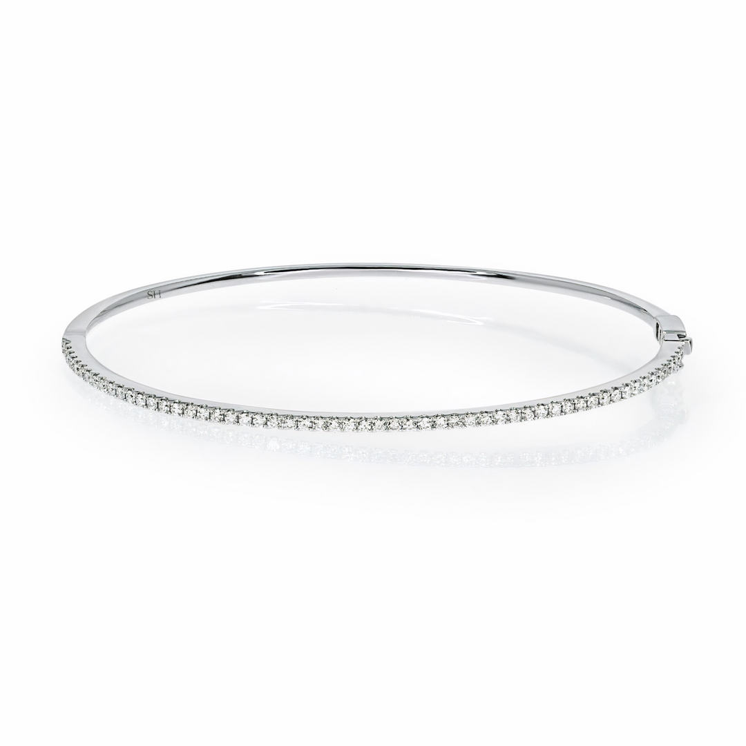 18kt white gold Pave set diamond tennis bangle (1.6mm) - W0747