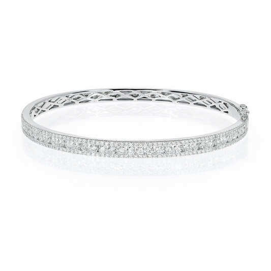 18kt gold 3-row channel and pave set diamond bangle - W0748