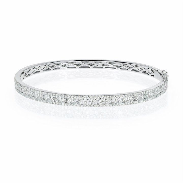 18kt gold 3-row channel and pave set diamond bangle - W0748