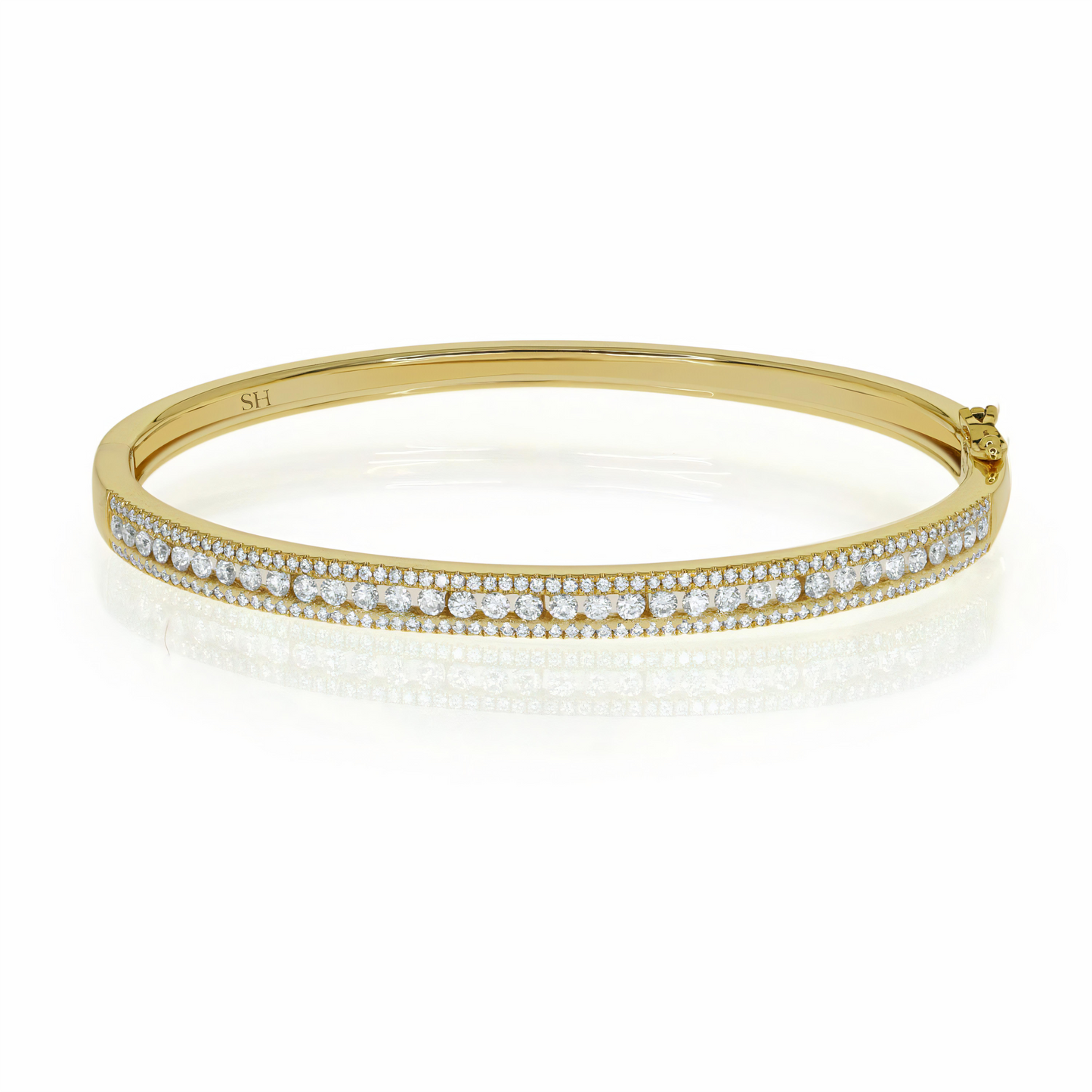 18kt gold 3-row channel and pave set diamond bangle - W0753