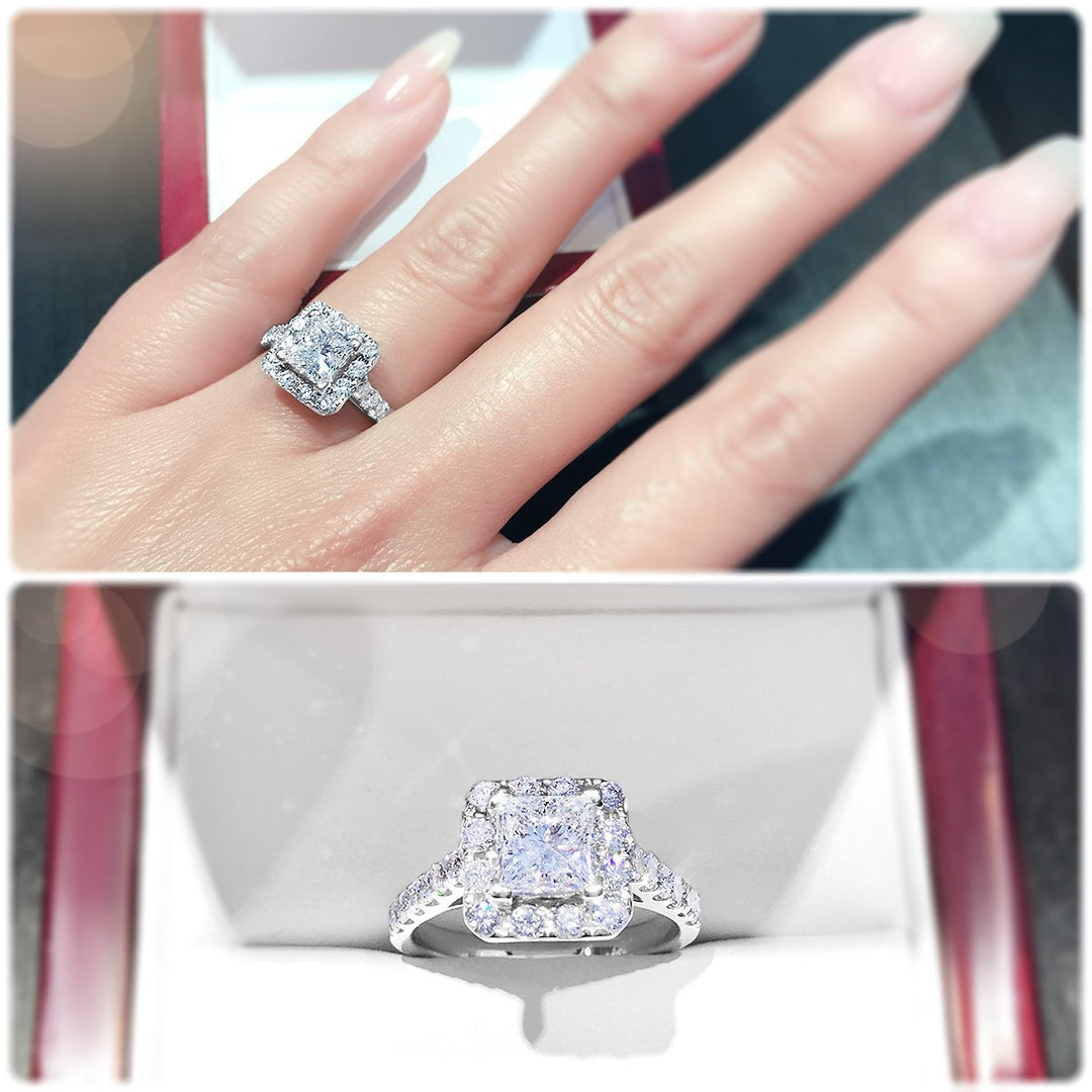 Bright Princess Cut halo engagement ring - W0261