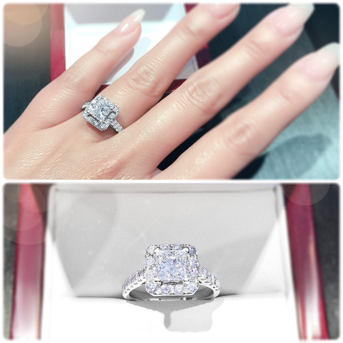 Bright Princess Cut halo engagement ring - W0261