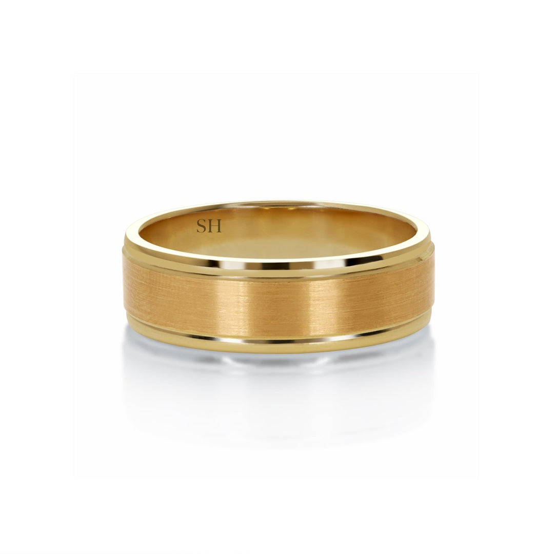 Men's rose gold wedding band with central satin finish (6mm) - W0340