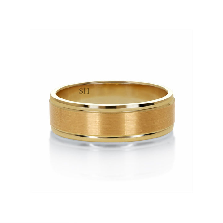 Men's rose gold wedding band with central satin finish (6mm) - W0340