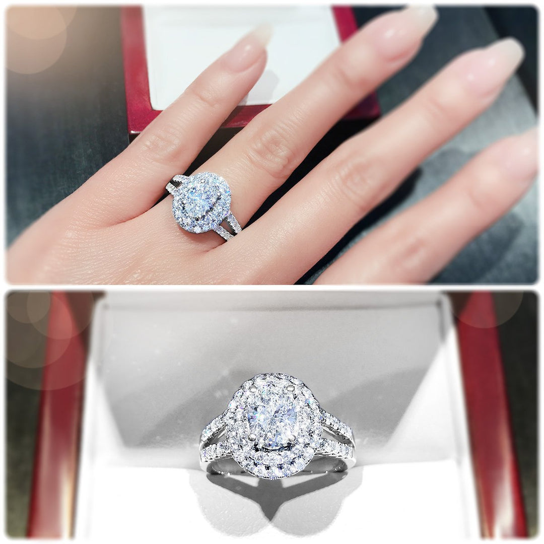 Double halo Oval Brilliant Cut engagement ring - W0329