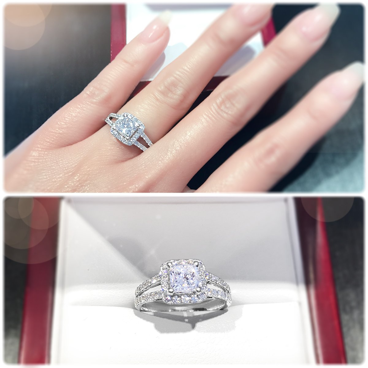 Princess Cut halo and twin pavé set diamond band - W0048