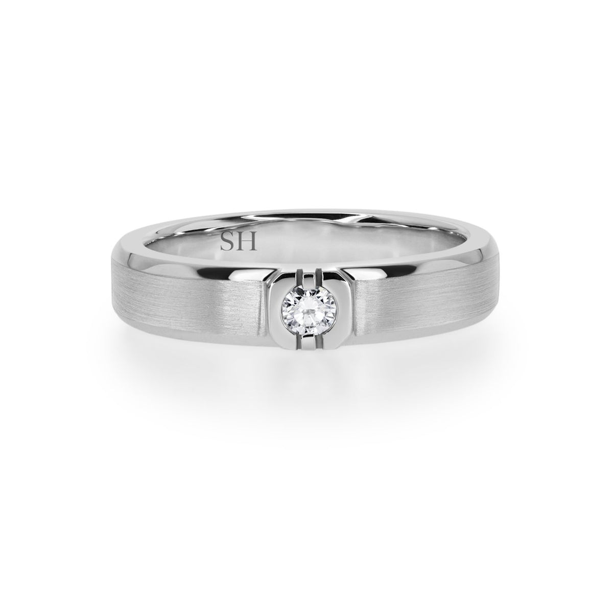 Men’s white gold low profile diamond band with bevelled edges and geometric centre (4.5mm) - W0389
