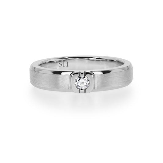 Men’s white gold low profile diamond band with bevelled edges and geometric centre (4.5mm) - W0389