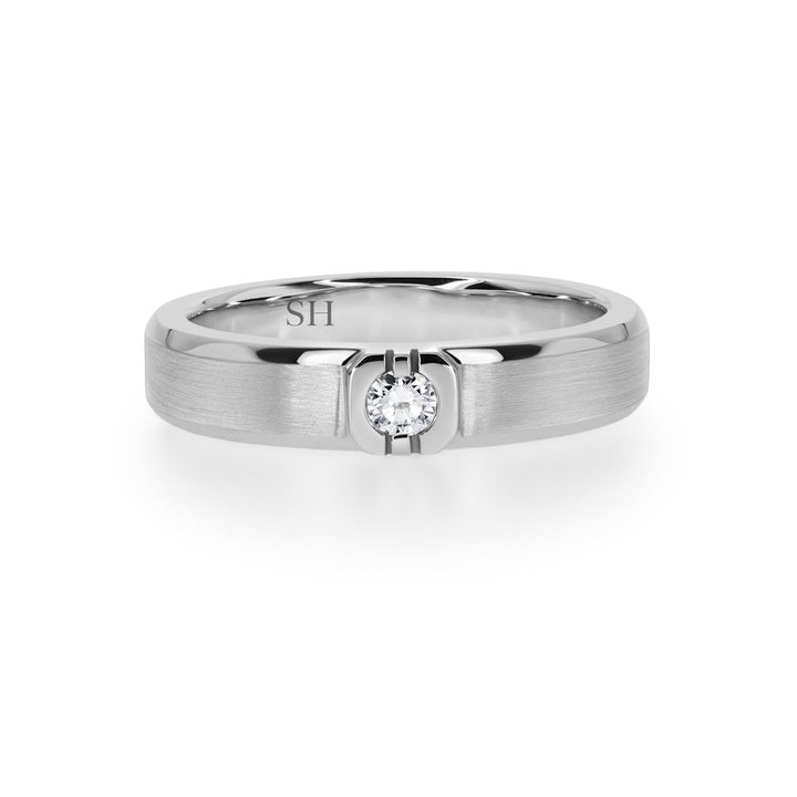 Men’s white gold low profile diamond band with bevelled edges and geometric centre (4.5mm) - W0389