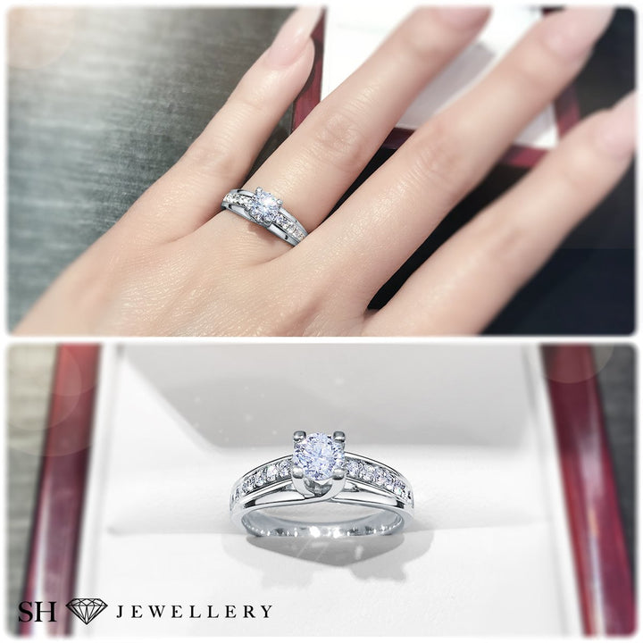 Crossover prongs and bridged grain set diamond band - W0023