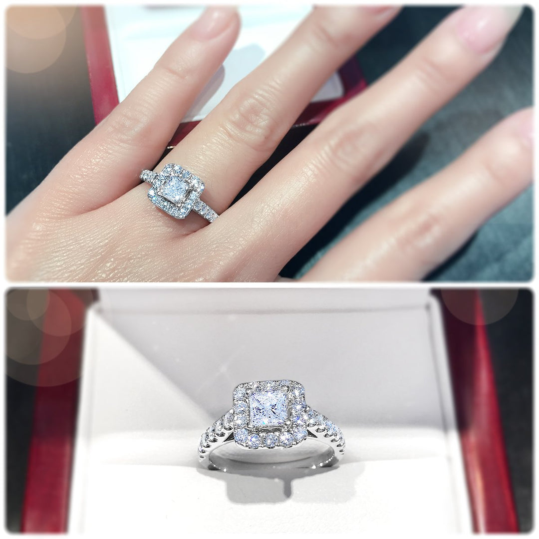 Bright Princess Cut halo engagement ring - W0261