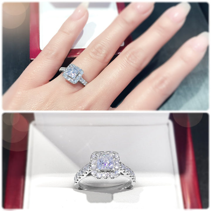 Bright Princess Cut halo engagement ring - W0261