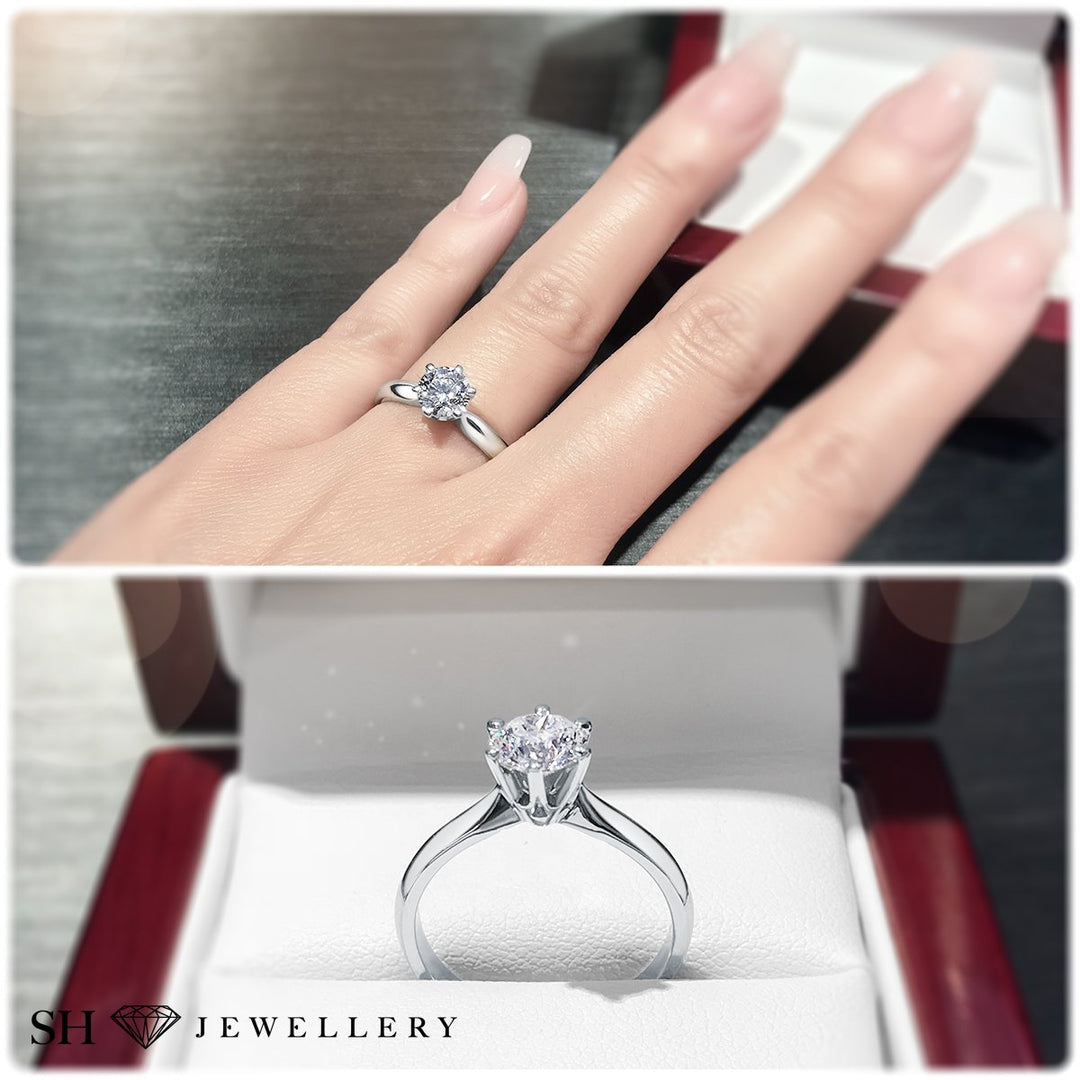 Modern 6-Claw solitaire engagement ring with knife edge band - W0002