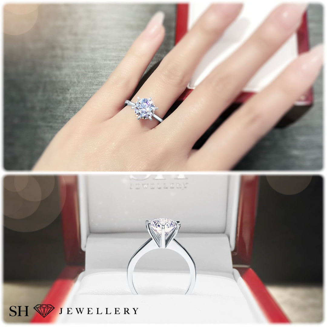 Minimalistic 6-claw solitaire engagement ring - W0003